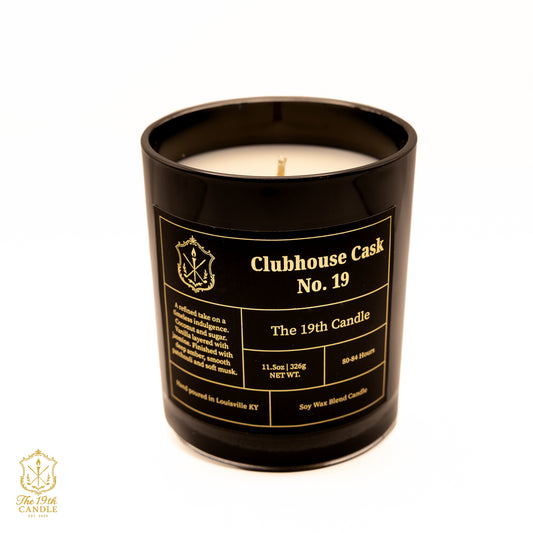 Clubhouse Cask No. 19 ambered vanilla luxury candle in 13.5 oz glass vessel — The 19th Candle