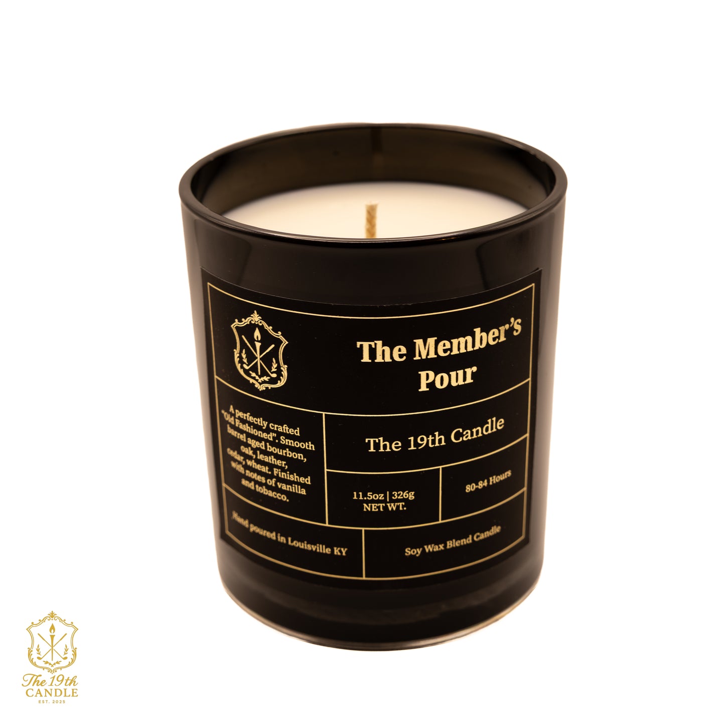 The Member's Pour Old Fashioned whiskey scented luxury candle in 13.5 oz glass vessel — The 19th Candle