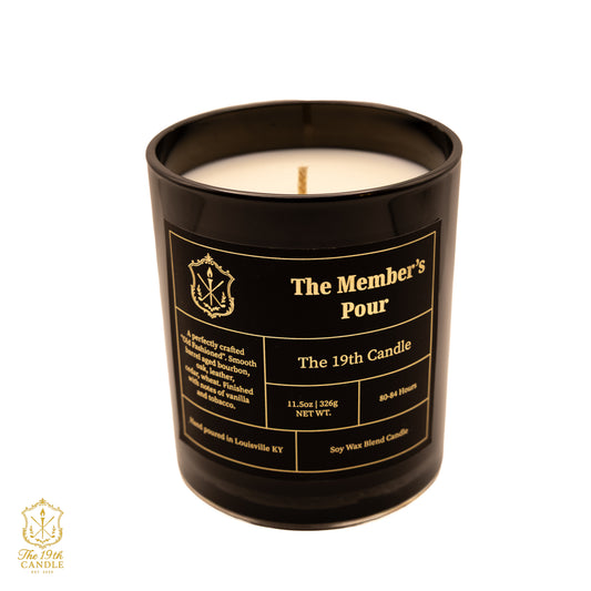 The Member's Pour Old Fashioned whiskey scented luxury candle in 13.5 oz glass vessel — The 19th Candle